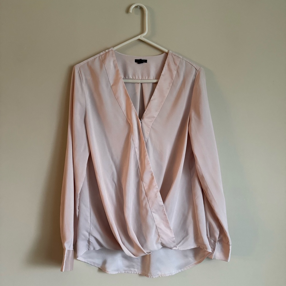 Ann Taylor Blush Pink Faux Wrap Blouse Top Shirt Medium